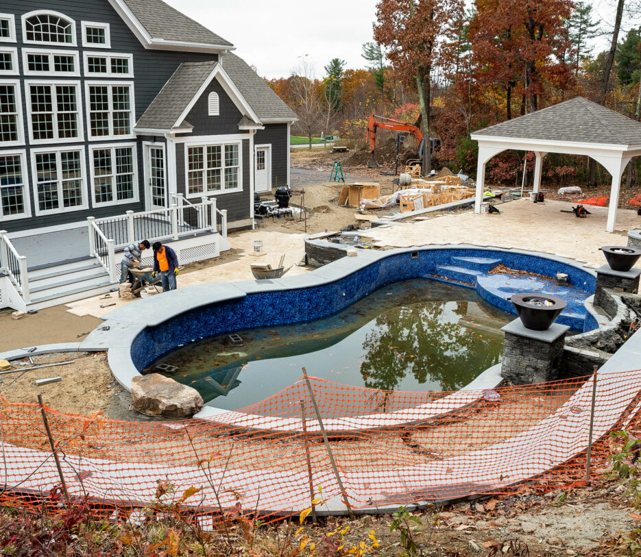 The backyard during the pool construction..