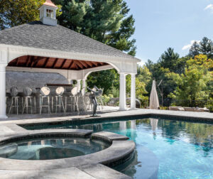 Pool, hot tub, and cabana area.