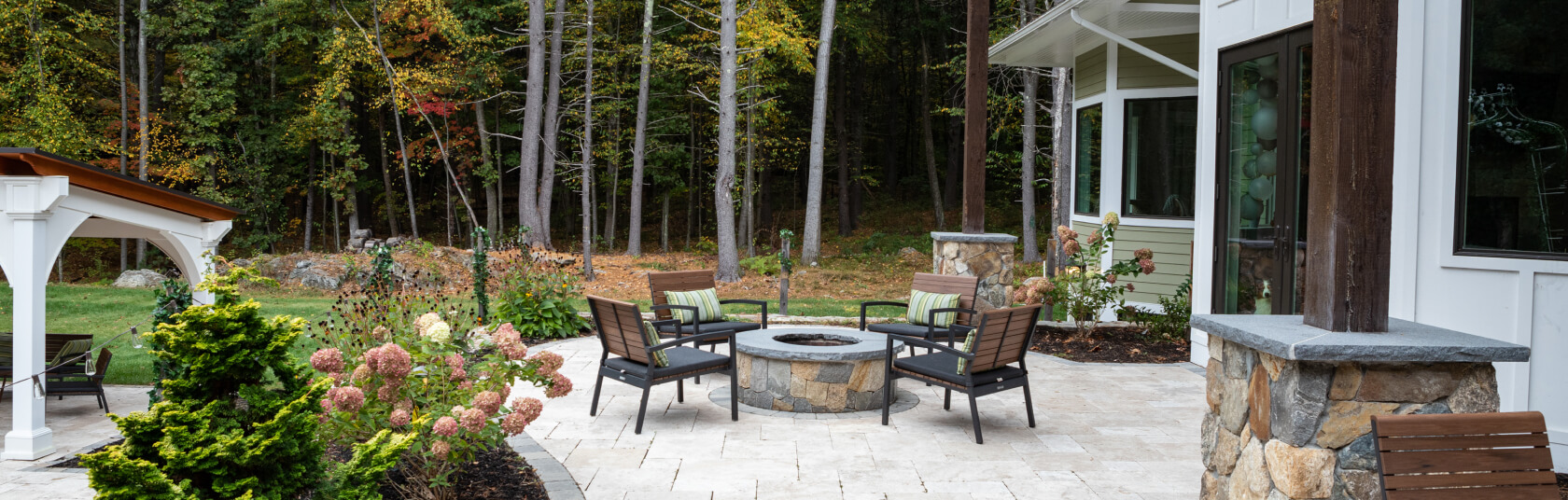 Backyard fire pit and chairs.