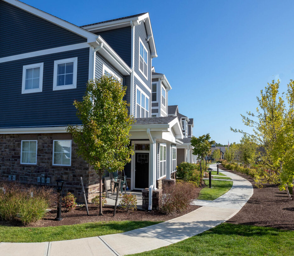 Curb landscaping in front of homes.