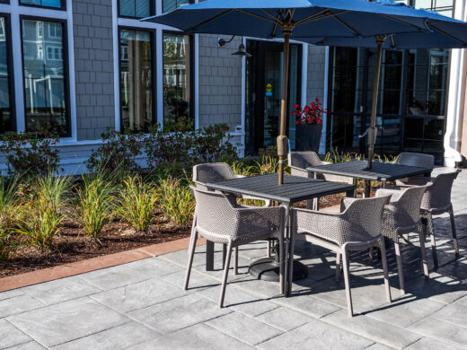 Table on a decorative concrete patio.