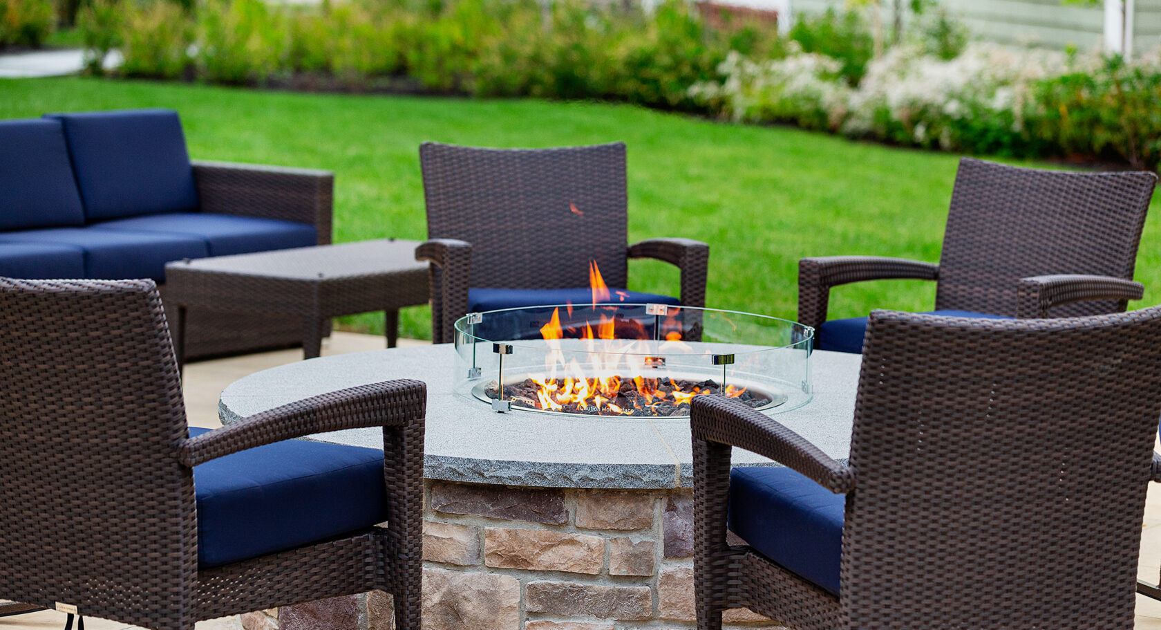 Gas Fire Pit at Eli Apartments in Sharon, MA. Dex by Terra commercial design-build project.