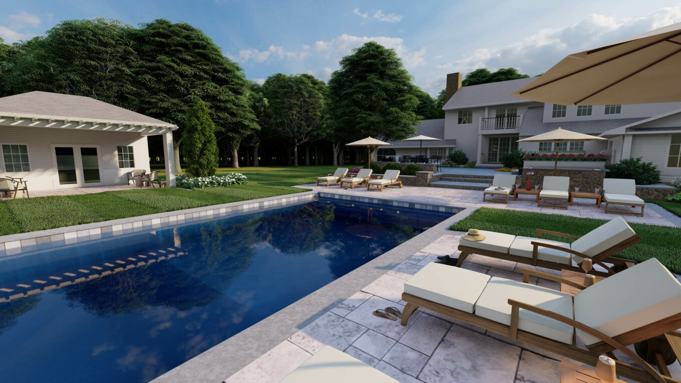 3D pool concept with lounge chairs.