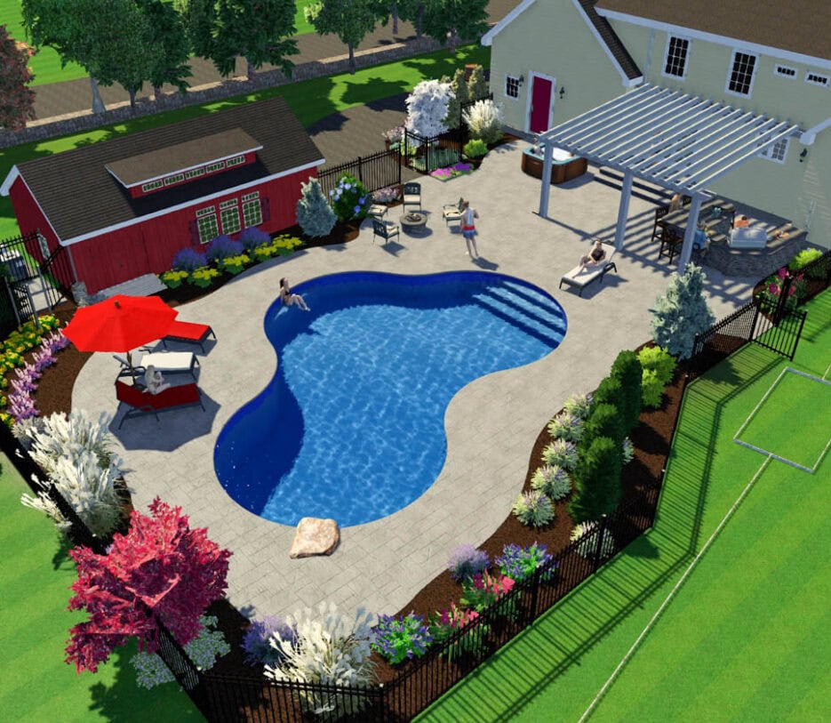 Landscaping Design Process. 3D pool design concept.