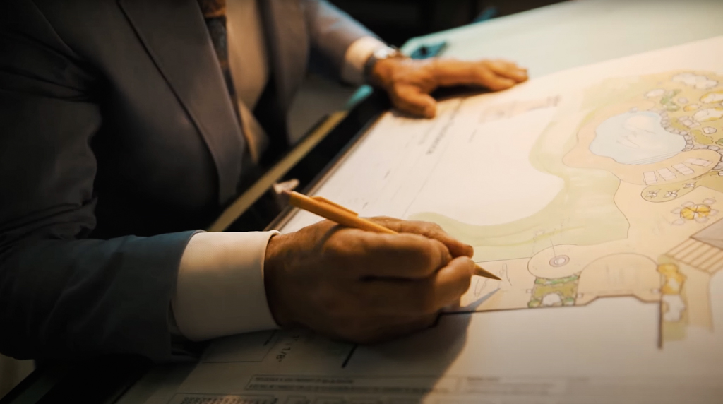 Designer creating landscape plans