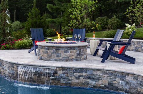 Norfolk MA Pool fire pit and water feature
