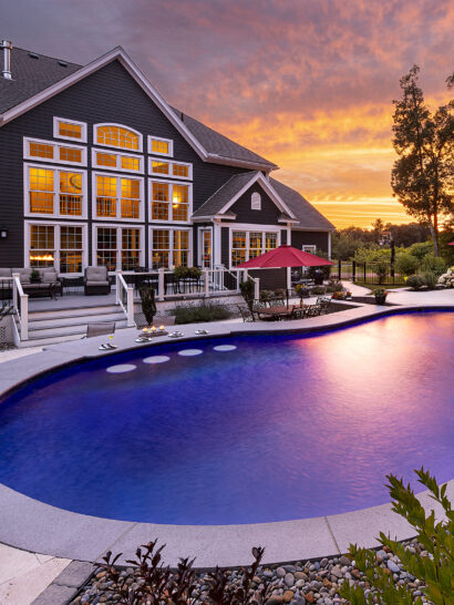 House, pool, sunset