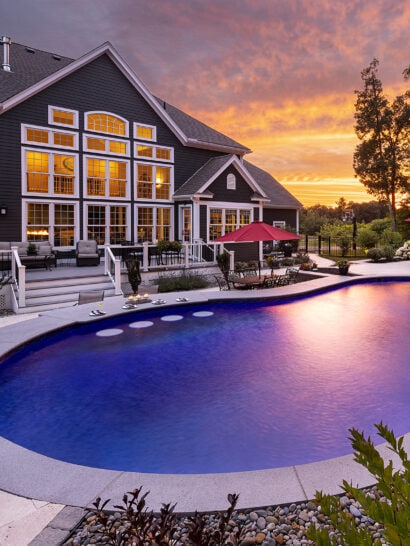 House, pool, sunset