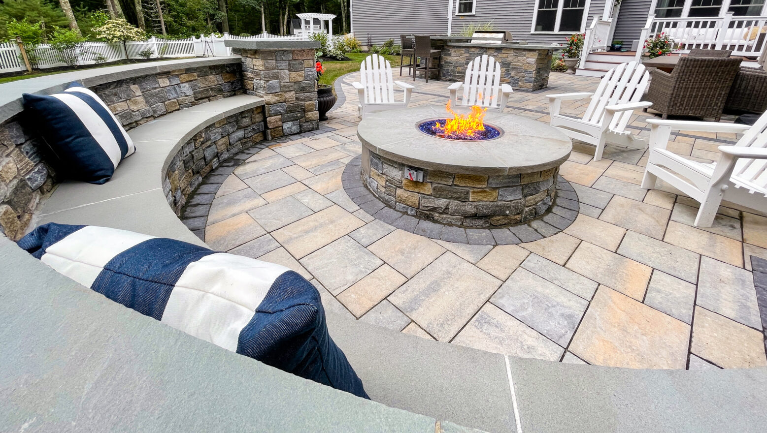 Hardscape with Fire Pit and Seating Wall