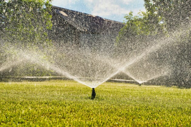 Residential Lawn Sprinklers Running