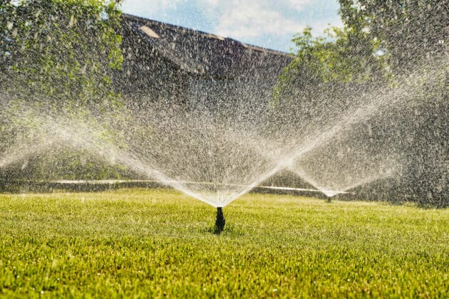 Several Lawn Sprinklers Running at Once