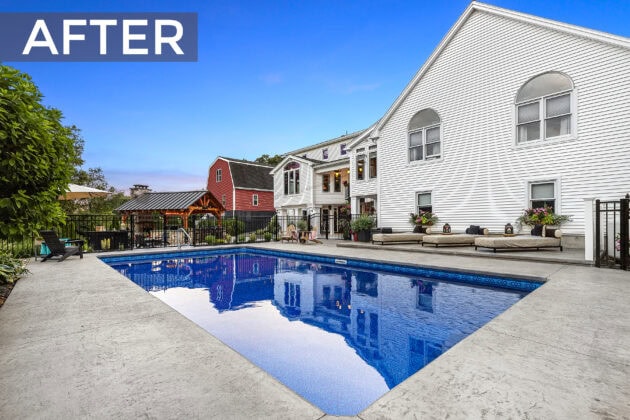 A view of our Auburn, MA client's inground pool after Dex by Terra's pool renovation.