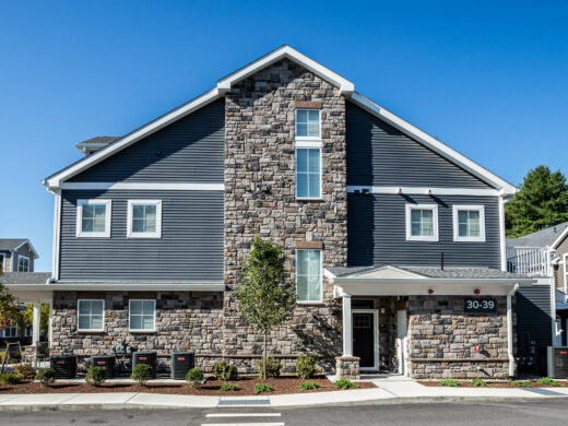 Rock siding on a house.