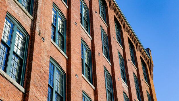 Brick restoration & repointing project on a building in Massachusetts. Dex by Terra Commercial Masonry project.