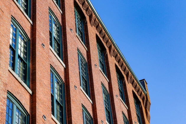 Brick restoration on a building.