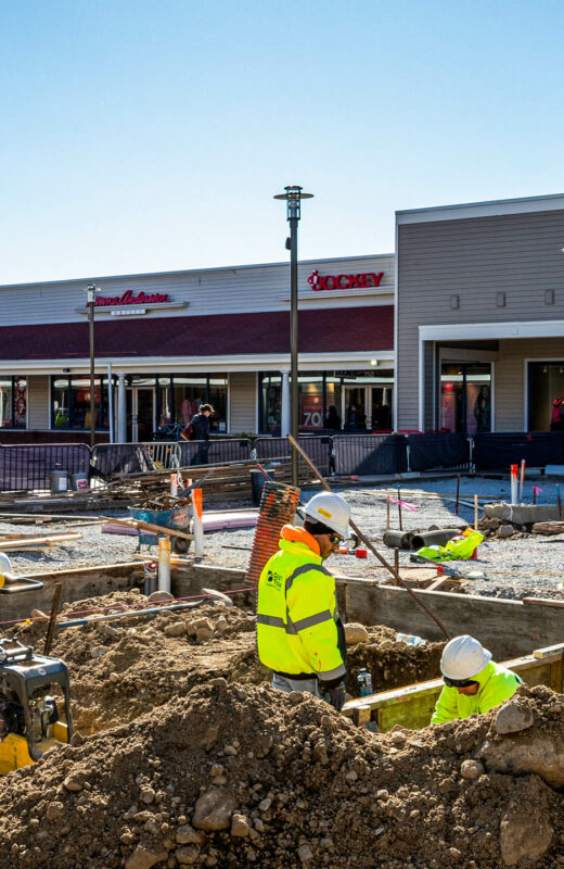 Dex by Terra workers doing construction on Wrentham Outlets in Wrentham, MA.