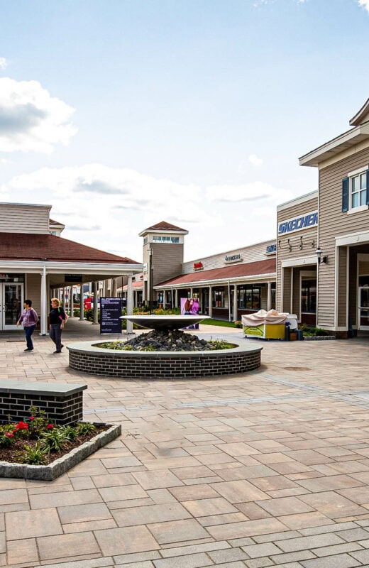 Fountain at the Wrentham shopping center.