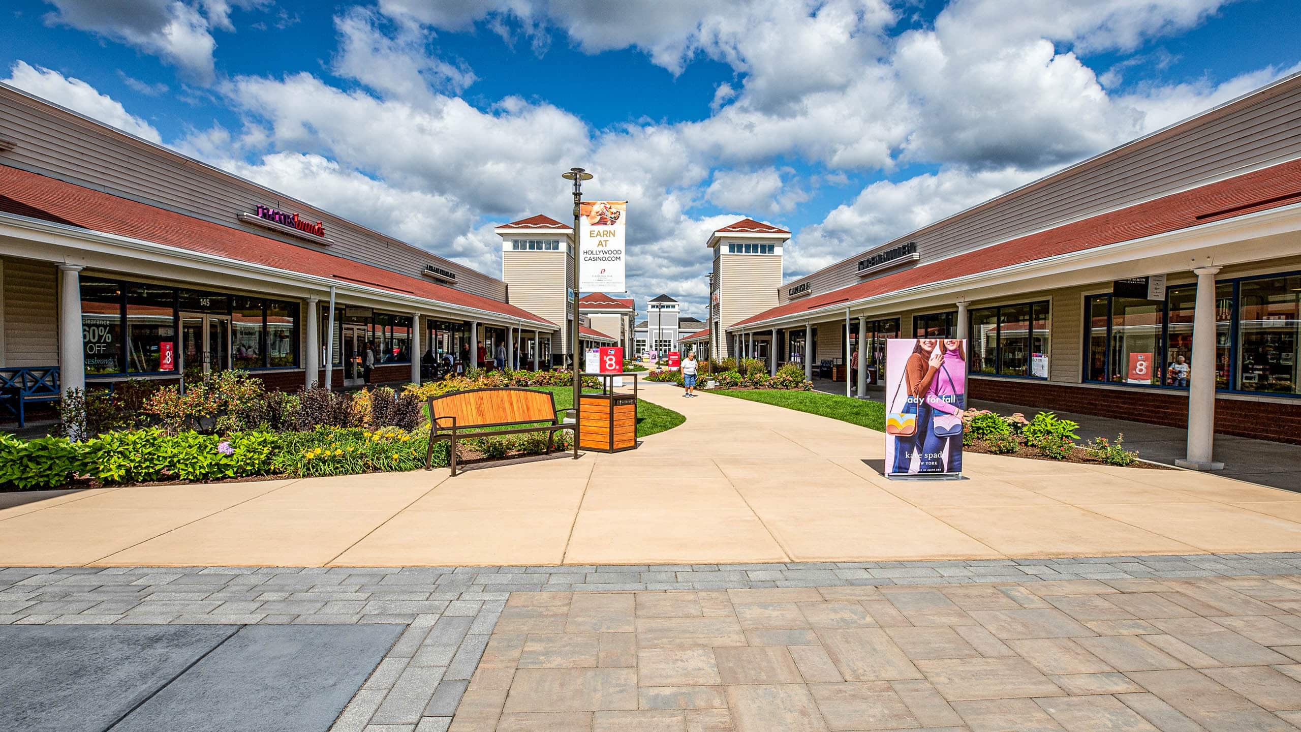 Wrentham shopping center with decorative concrete.